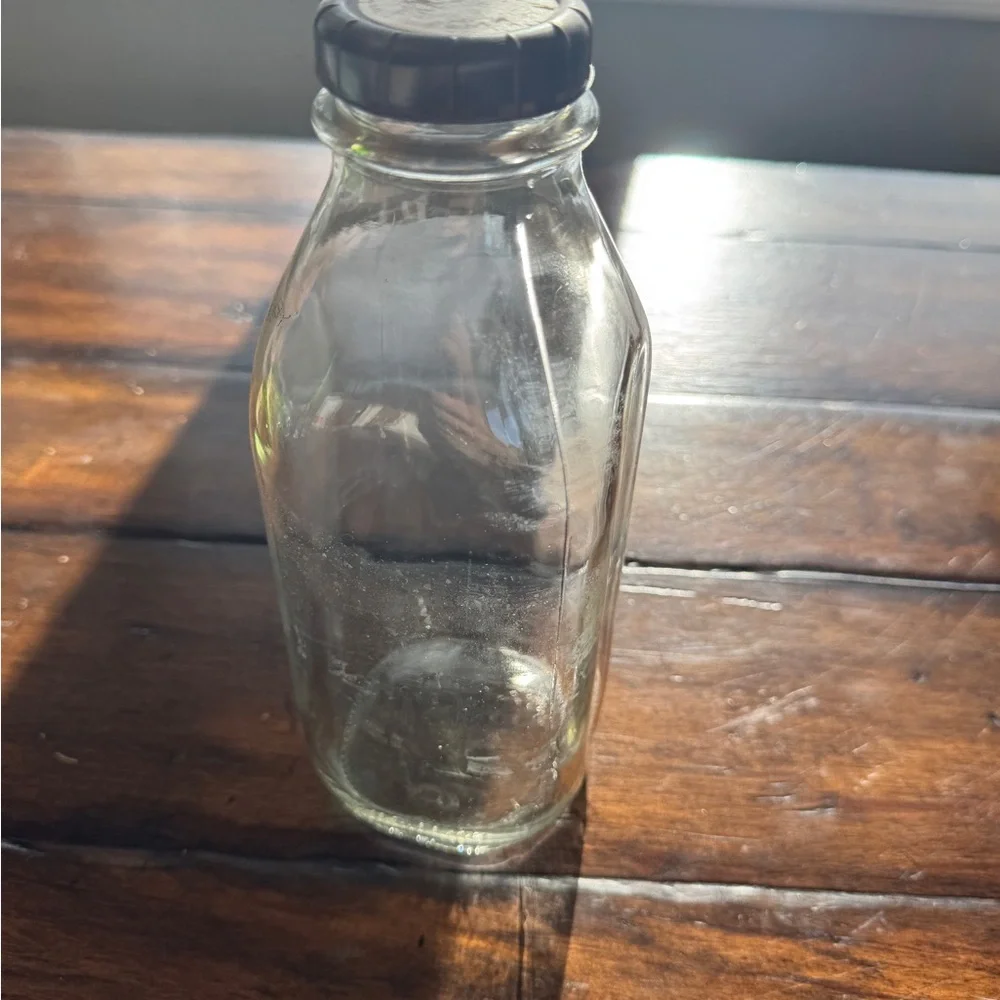Clear Glass Milk Jug with Brown Lid